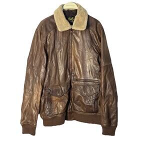 Scully Men's Sherpa Collar BROWN LEATHER Bomber Jacket Size L